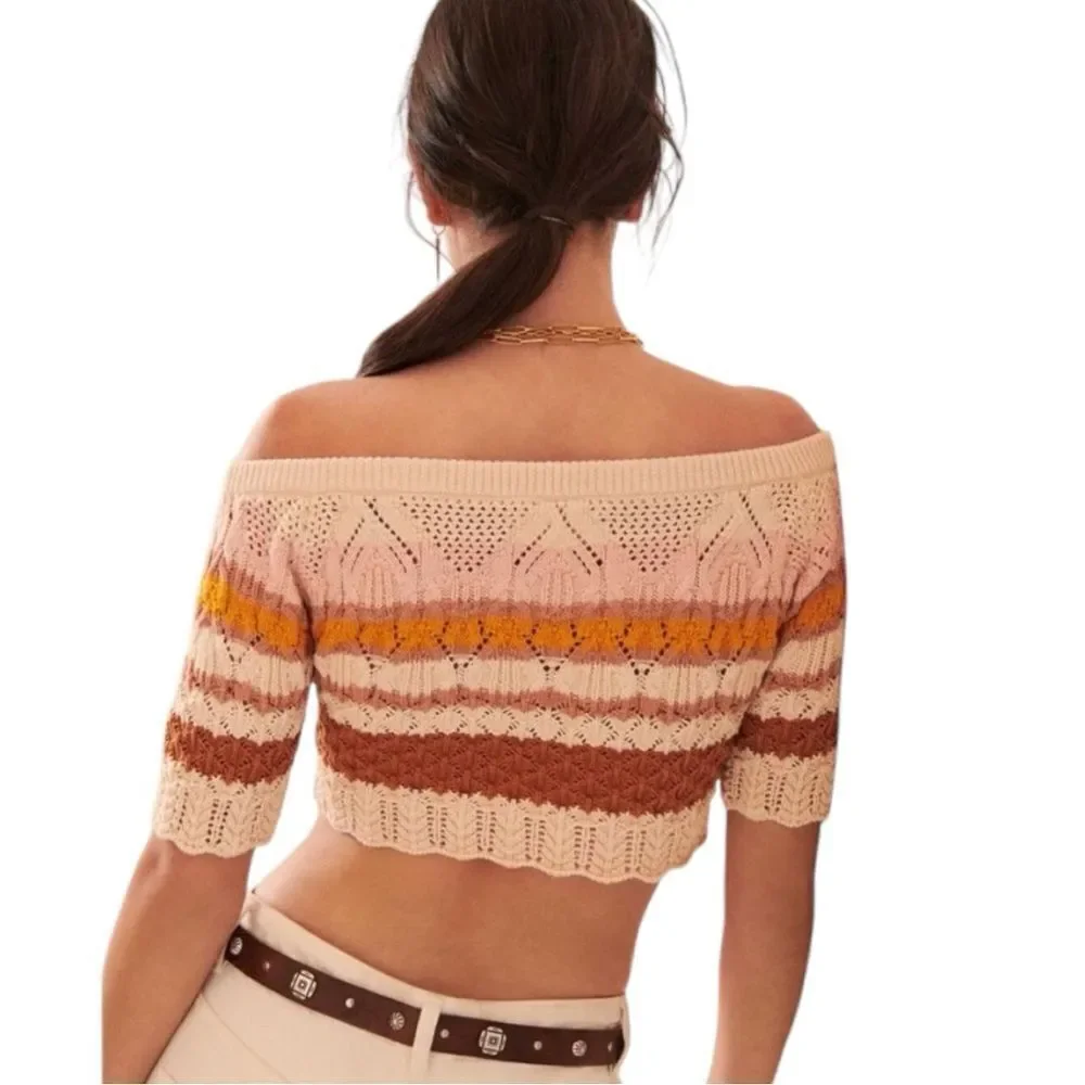 ba&sh Jansan Striped Crochet Knit Crop Top - Picture 3 of 7